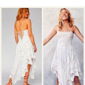 Free People off White embroidered crochet lace up dress NWT size 4.